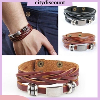 &lt;citydiscount&gt; วินเทจ ผู้ชาย ผู้หญิง หนังเทียม สร้อยข้อมือหลายชั้น กําไลข้อมือ สายรัดข้อมือ เครื่องประดับ