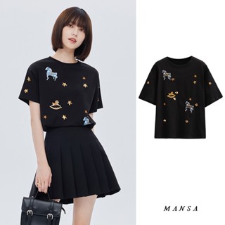 MANSA cartoon embroidered T-shirt เสื้อปัก