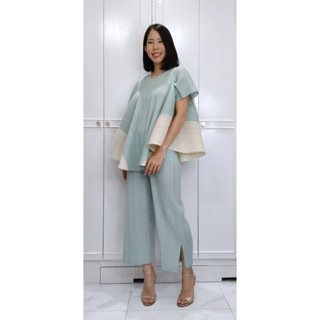 2MUAY PLEAT เซ็ตพลีทคุณภาพ TWO TONE VOLUME TOP WITH PANT PLEAT SET 4 สี รุ่น GJO3858 / GJO7171 FREE SIZE