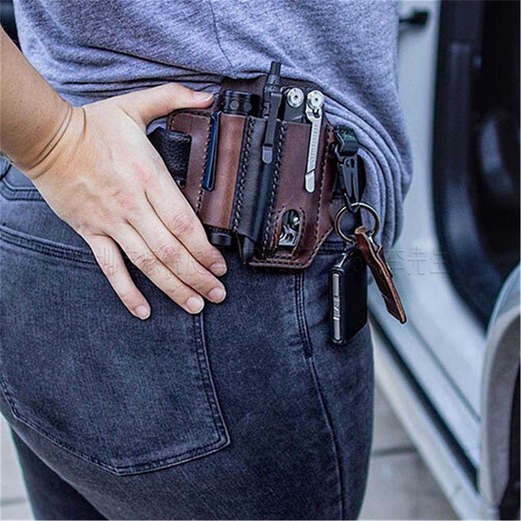 ปลอกหนัง/PU สําหรับ Multitool, EDC หนัง sheath Pocket Organizer พร้อมกุญแจสําหรับเข็มขัดและไฟฉายเครื