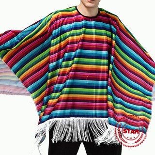 เสื้อปอนโช และหมวกสเปน เม็กซิกัน เซราเป้ สไตล์สเปน ฮาโลวีน สําหรับผู้ชาย J2C2