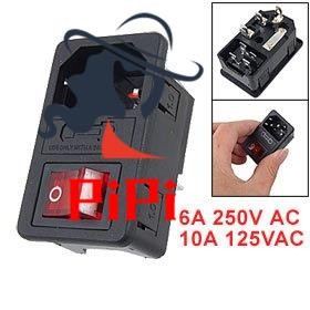 Sodial(r) ซ็อกเก็ตไฟฟ้า พร้อมสวิตช์ฟิวส์ 10A 250V 3 Pin IEC320 C14