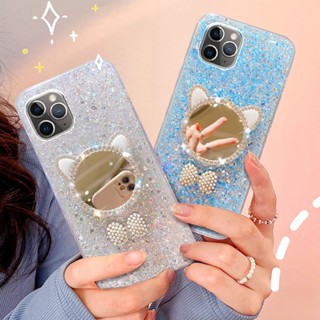 เคสโทรศัพท์มือถือ แบบนิ่ม ลายแมว มีกระจกแต่งหน้า สําหรับ Vivo Y91 Y95 Y91C Y93 Y9S V17 S1 Pro Y5S Y19 Y17 Y12 Y15 Y20 Y50 Y30 Y35 Y22 Y22S Y02S Y02 V21 V21E