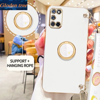 เคสโทรศัพท์มือถือ ลายต้นไม้ Gloden พร้อมขาตั้ง และสายคล้อง สําหรับ OPPO A52 A92