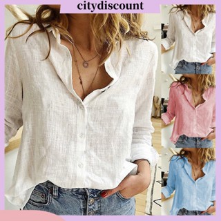 &lt;citydiscount&gt; เสื้อเชิ้ต กระดุมแถวเดียว ทรงหลวม สีพื้น หรูหรา แฟชั่นฤดูใบไม้ผลิ ฤดูร้อน สําหรับผู้หญิง