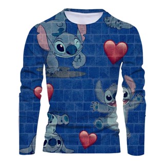 ใหม่ เสื้อยืดลําลอง แขนยาว คอกลม พิมพ์ลายการ์ตูน Stitch And Winnie The Pooh 3d แฟชั่นสําหรับผู้ชาย เหมาะกับงานปาร์ตี้