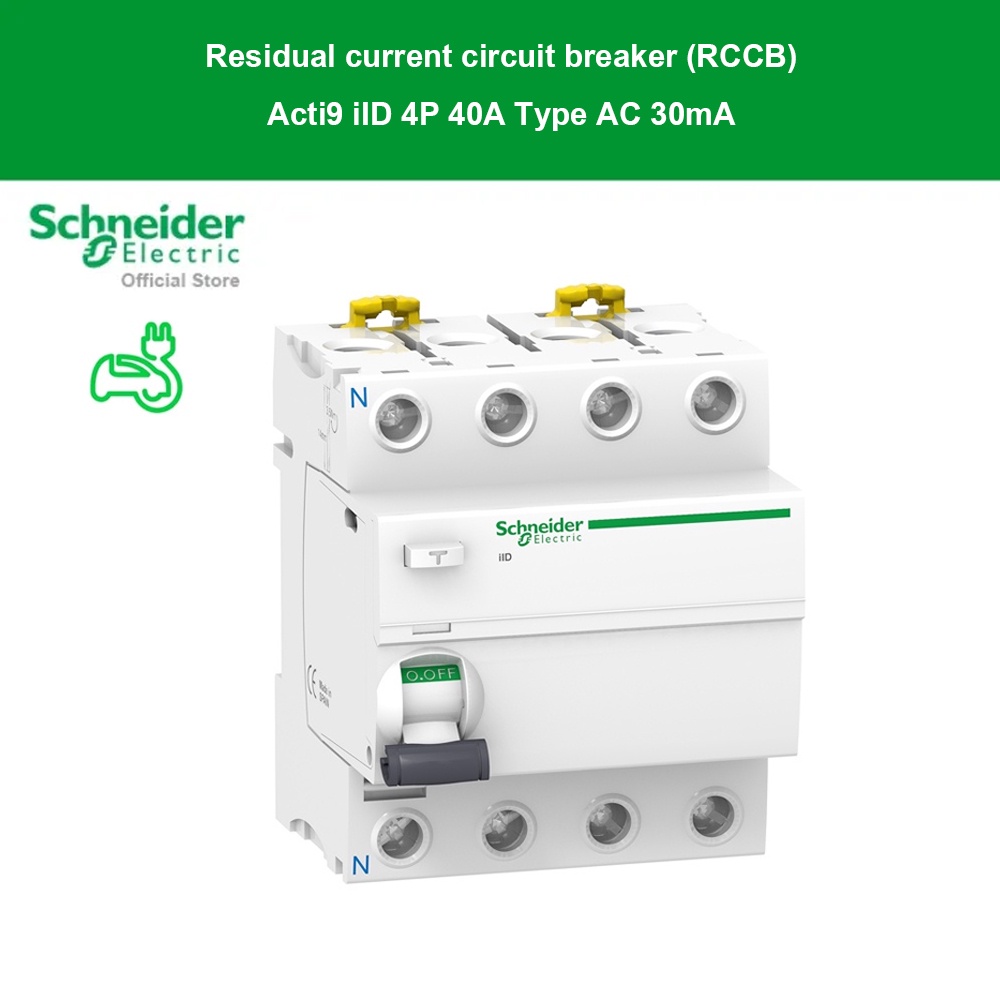 Schneider Electric Residual current circuit breaker (RCCB),Acti9 iID,4P,40A,AC type,30mA (A9R71440) 