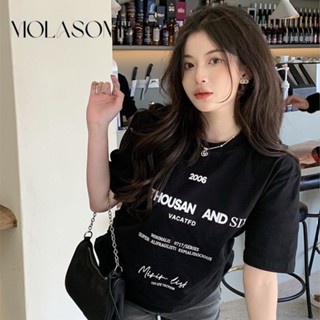 Molasome เสื้อยืด คอกลม แขนสั้น สีพื้น ทรงสลิมฟิต แฟชั่นสําหรับผู้หญิง 2023