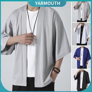 Yyr--เสื้อคาร์ดิแกนกิโมโน สีพื้น สไตล์ญี่ปุ่น สามส่วน สําหรับผู้ชาย