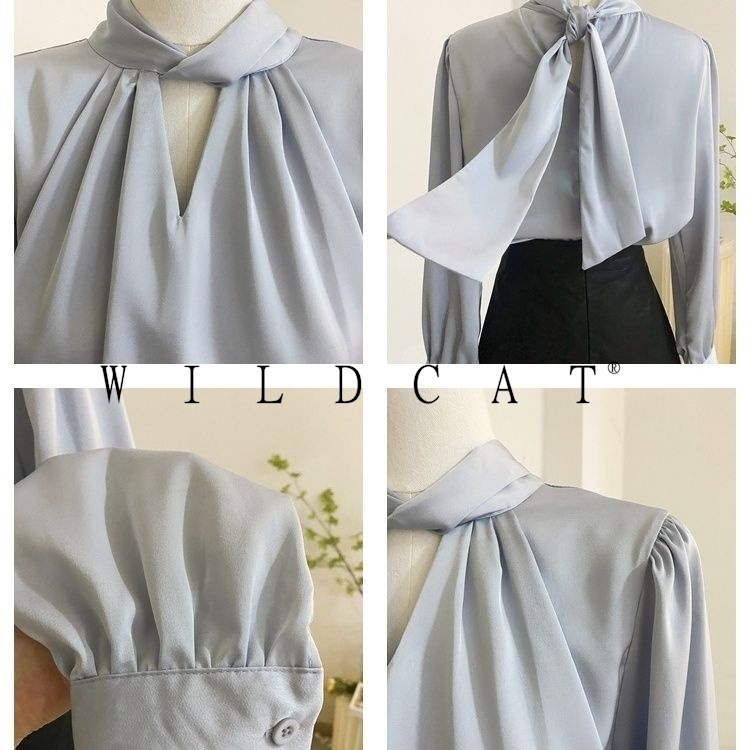 เสื้อเชิ้ตแขนยาว ผ้าซาติน สไตล์ฝรั่งเศส สําหรับผู้หญิง - รูปที่ 3