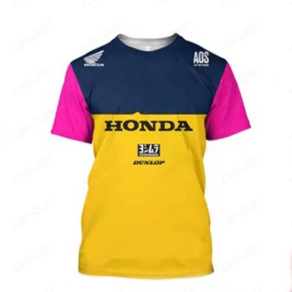 JIKUANG เสื้อยืดแขนสั้น พิมพ์ลายโลโก้ Honda 3 มิติ แบบแห้งเร็ว แฟชั่นฤดูร้อน สําหรับผู้ชาย