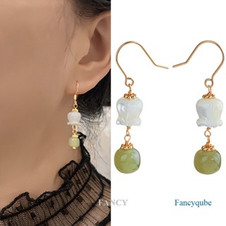 Fancy ใหม่ เครื่องประดับ ต่างหูเงิน รูปกล้วยไม้ กระดิ่งหยก สไตล์จีนโบราณ คลาสสิก สีทอง สําหรับผู้หญิง