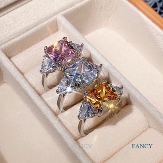 Fancy แหวนหมั้น ประดับเพทาย ทรงสี่เหลี่ยม สีเงิน สําหรับผู้หญิง
