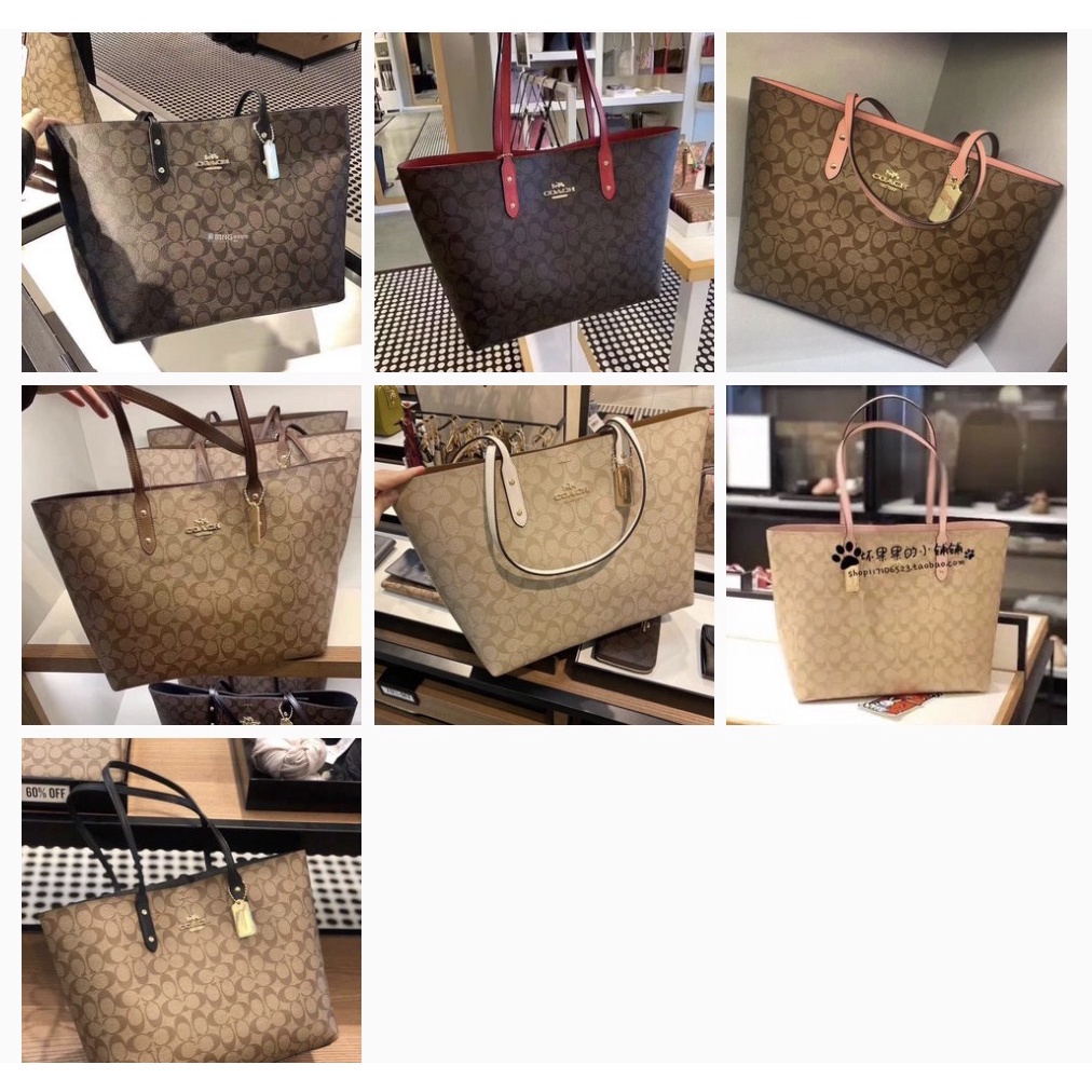 TOWN TOTE IN SIGNATURE CANVAS F76636 กระเป๋าช้อปปิ้ง กระเป๋าถือ Coac h กระเป๋าสะพายผู้หญิง