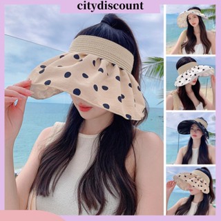 &lt;citydiscount&gt; หมวกปีกกว้าง ป้องกันรังสียูวี พิมพ์ลายจุด ระบายอากาศ พับได้ สําหรับผู้หญิง