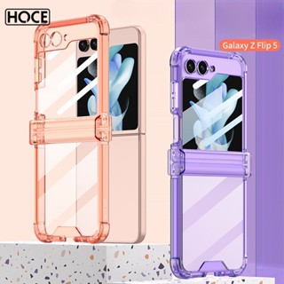 Hoce ZFlip5 เคสโทรศัพท์มือถือ ซิลิโคนนิ่ม แบบใส กันกระแทก พร้อมฟิล์มกันรอย สําหรับ Samsung Galaxy Z Filp 5 5G