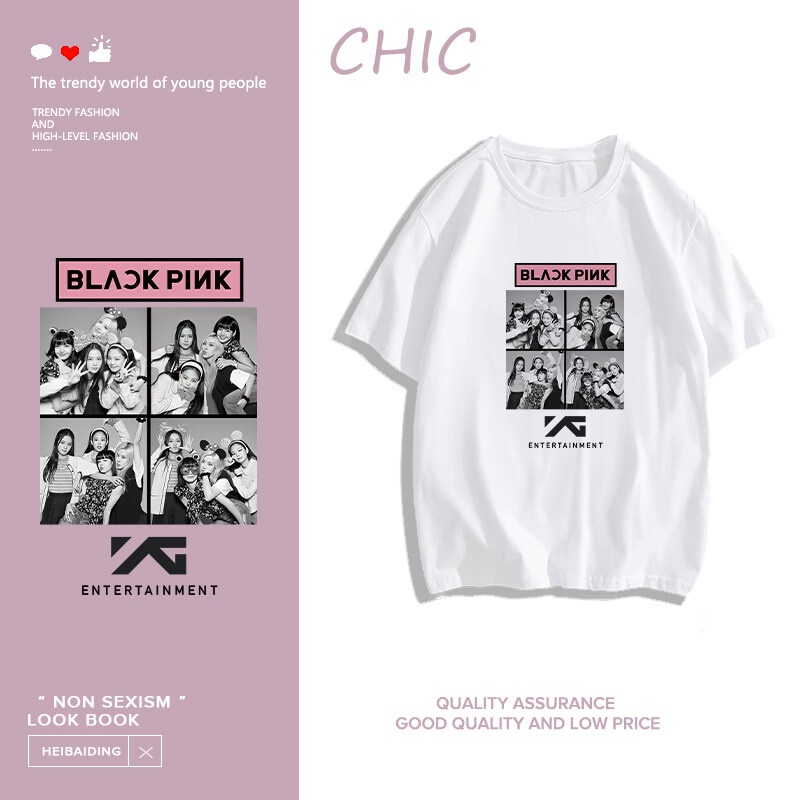 CHIC ผ้าฝ้ายแท้ BLACKPINK พิมพ์เสื้อยืดแขนสั้น T0218