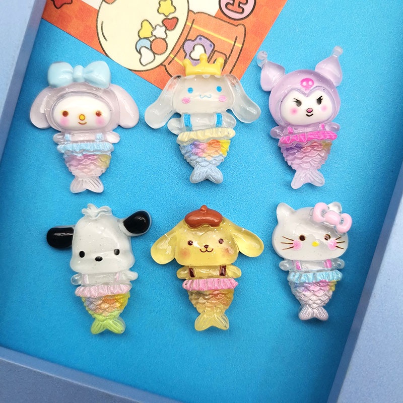 การ์ตูนการ์ตูนโปร่งใส Sanrio Mermaid Series diy อุปกรณ์เรซินครีมกาวเคสโทรศัพท์แถบคาดศีรษะ Hairpin Patch