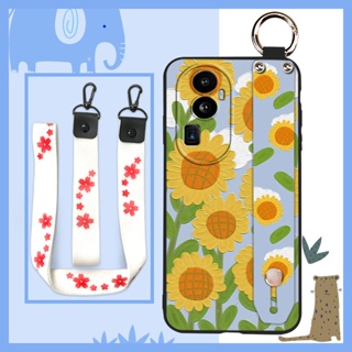 Kickstand Original Phone Case For OPPO Reno10 Pro Lanyard Wrist Strap painting flowers protective Soft cartoon Durable ring