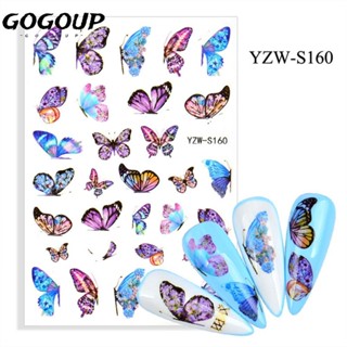 Gogoup สติกเกอร์ตกแต่งเล็บ ลายผีเสื้อ ดอกไม้ เรขาคณิต แฟชั่น 1 แผ่น
