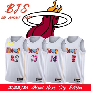 【BJS �� เสื้อกีฬาแขนสั้น ลายทีมชาติไมอามี่ Heat City Edition เบอร์ 2022 23 ลูกบาสเก็ตบอล Jimmy Butler 22