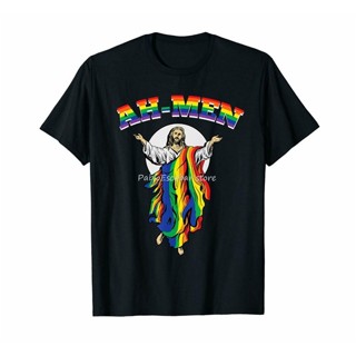 【Fashion】 [100% Cotton] เสื้อยืด ผ้าฝ้าย พิมพ์ลาย Ah- Rainbow Jesus Lgbt Gay Pride Month Joke Humor สีดํา ส Shirt