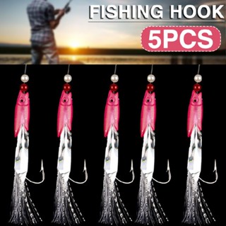 5Pcs Mackerel Feathers Bass Cod Rigs Sea Boat Luminous Fishing Hook Lures