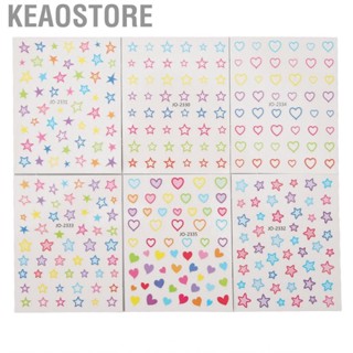 Keaostore Self Adhesive Nail Decals 6 Sheets Mix Color Different Patterns Decorative Art Lovely Heart Star Shape for Salon