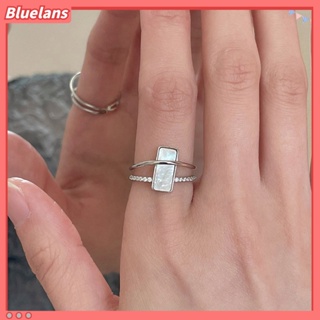 Bluelans แหวนเพทาย ทรงสี่เหลี่ยม เรขาคณิต ประดับเพชรเทียม แวววาว สองชั้น ปรับได้ สําหรับผู้หญิง ของขวัญ