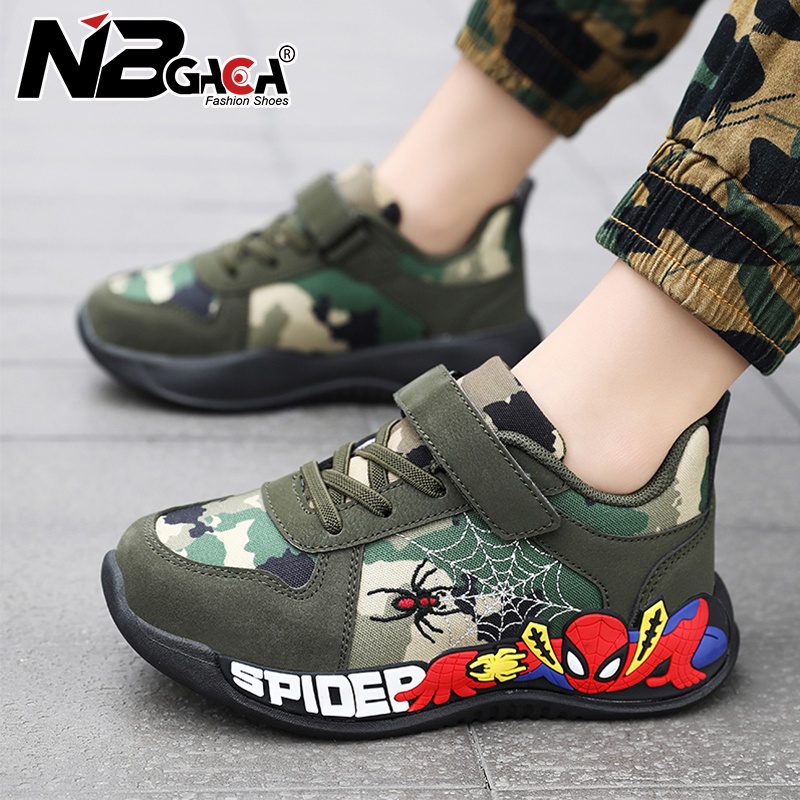 รองเท้าผ้าใบลําลอง ผ้าตาข่าย ลายการ์ตูน Spider-Man สีเขียว ระบายอากาศ สําหรับเด็กผู้ชาย ไซซ์ 26-35