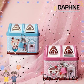 DAPHNE Cute Piggy Bank Child Safe Storage Box Money Box Key Lock Creative Small House Children Gift Coin Saving Bank Tinplate/Multicolor