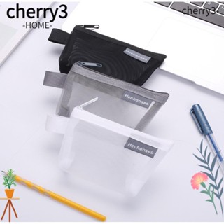 Cherry3 กระเป๋าตาข่ายไนล่อนใส มีซิป 3 สี สําหรับใส่ปากกา 4 ชิ้น