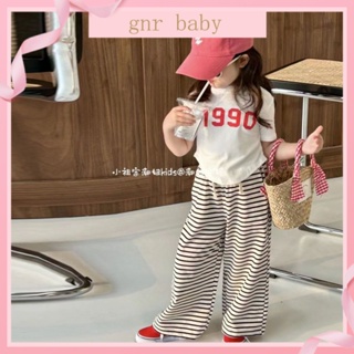 🍓GNR BABY🫐ชุดเสื้อยืดแขนสั้น และกางเกงขากว้าง ลายทาง แฟชั่นสไตล์เกาหลี สําหรับเด็กผู้หญิง อายุ 3-12 ปี