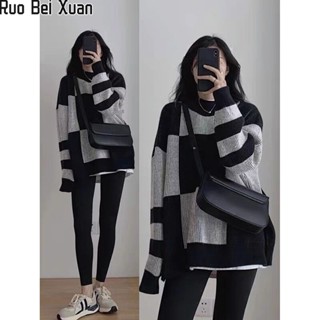 Ruo Bei Xuan การออกแบบใหม่ของผู้หญิงความรู้สึกความคมชัดของสีเสื้อสวมหัวย้อนยุคสไตล์ญี่ปุ่นลมขี้เกียจเฉพาะเสื้อกันหนาวเสื้อกันหนาว