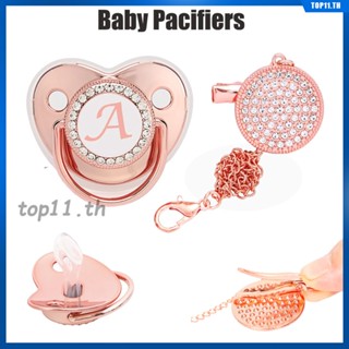 ยางกัดป้อนอาหารเด็กน่ารัก 26 ตัวอักษร Rose Gold Diamond Soothing Pacifier Kids Boys Girls Weaning Spout With Dust Cover Pacifiers Home Baby Care (top11.th.)