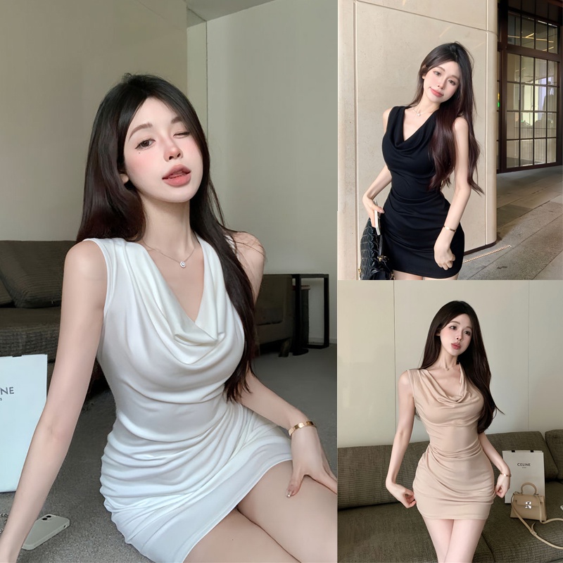 Zanzea ชุดเดรส คอวี แขนห้าส่วน สีพื้น สไตล์เกาหลี สําหรับผู้หญิง