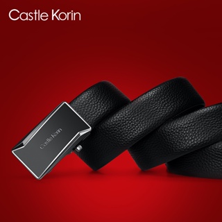 Castle Korin เข็มขัดหนังวัว หัวเข็มขัดอัตโนมัติ สีดํา สําหรับผู้ชาย 3.5 ซม. ck0100401-TCLZWZD