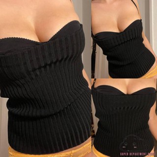 Super- เสื้อคอร์เซ็ท แขนกุด ผ้าถัก สีพื้น สําหรับผู้หญิง