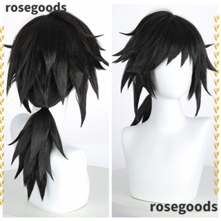 Rosegoods1 วิกผมคอสเพลย์ ผ้าไหม หนา น้ําหนักเบา สีดํา สําหรับปาร์ตี้