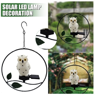 LED Solar Hanging Light Waterproof Garden Iron Art Resin Owl Night Lamp Decor