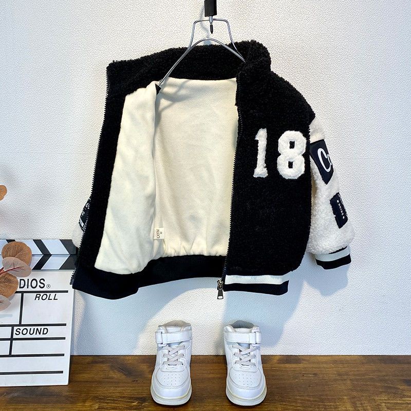 เสื้อแจ็กเก็ตเบสบอล ผ้าขนแกะ แบบหนา แฟชั่นฤดูหนาว สําหรับเด็กผู้ชาย