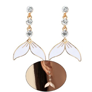 Crystal Rhinestone Mermaid Fish Tail Ear Stud Drop Dangle Earrings Jewelry