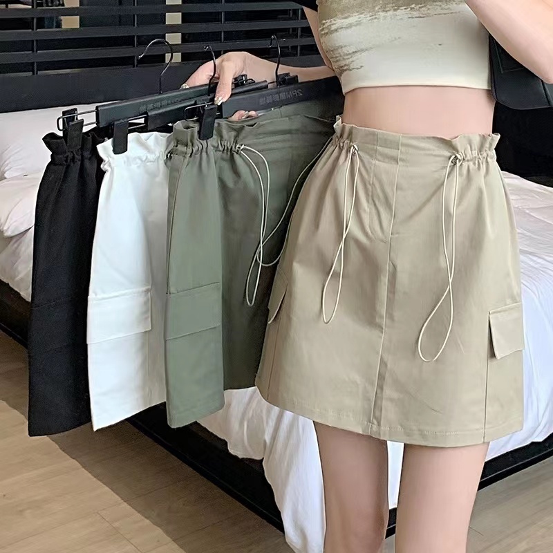 cherryshop พร้อมส่ง กระโปรง กระโปรงทรงเอใส่สาวฮอต สายผูกเอว ปรับได้