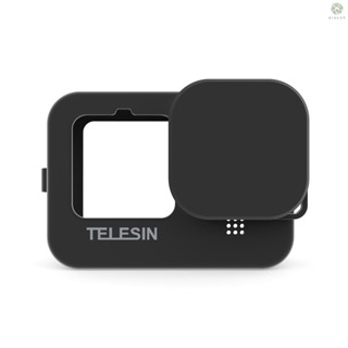 [XS] Telesin เคสซิลิโคนนิ่ม ป้องกันกล้องแอคชั่น พร้อมฝาปิดเลนส์ อุปกรณ์เสริม แบบเปลี่ยน สําหรับกล้อง 9 10 สีดํา