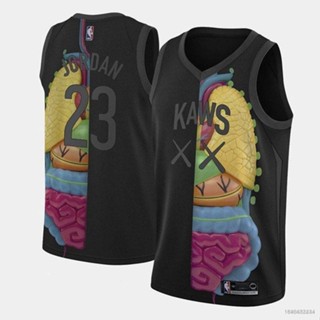 เสื้อกีฬาแขนกุด ลาย HQ7 NBA Jersey Chicago Bulls No.23 JORDAN x KAWS x NBA พลัสไซซ์ QH7