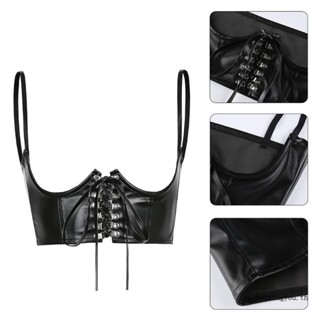 Women Gothic Punk Faux Leather Corset Top Lace-Up Underbust Waist Belt Bustiers