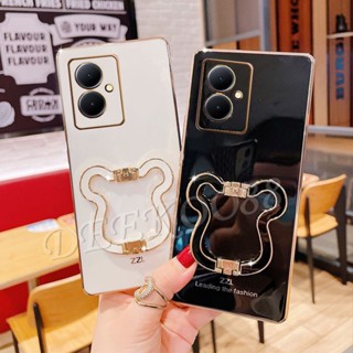 พร้อมส่ง เคสโทรศัพท์มือถือ ขอบตรง ชุบไฟฟ้า ลายหมีน่ารัก พร้อมขาตั้ง สําหรับ VIVOY78 VIVOY27 VIVOY02T VIVO Y78 Y27 Y02T 5G 4G