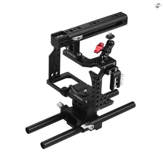 {fly} Andoer Camera Cage + Top Handle + 15mm Rod Baseplate Kit Video Film Movie Making Stabilizer Aluminum Alloy with Cold Shoe Mount Cable Clamp Mounting Adapter for  A7II/A7I