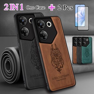 2 IN 1 เคสโทรศัพท์หนัง เซรามิก ทรงโค้ง พร้อมฟิล์มกันรอยหน้าจอ สําหรับ Tecno Camon 20 Pro 5G