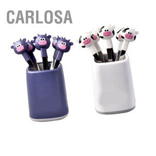  CARLOSA 6PCS ชุดส้อมผลไม้สำหรับเด็กสแตนเลสการ์ตูนน่ารักลูกวัวอาหารสัตว์ Picks ส้อมขนมสำหรับ Bento กล่องอาหารกลางวันปาร์ตี้